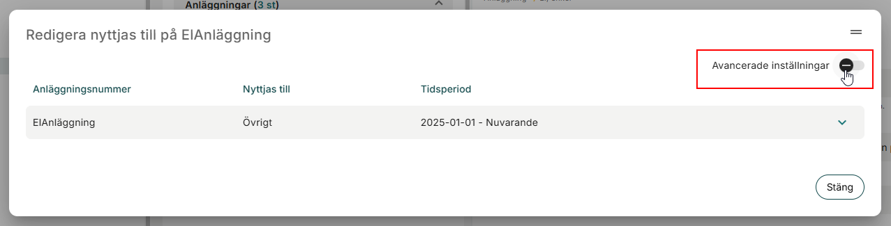 Avancerade inställningar Nyttjas till