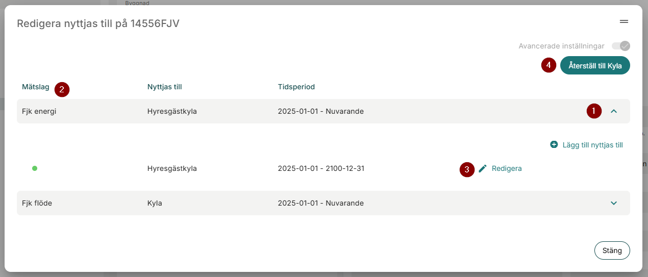 Avancerade inställningar Nyttjas till