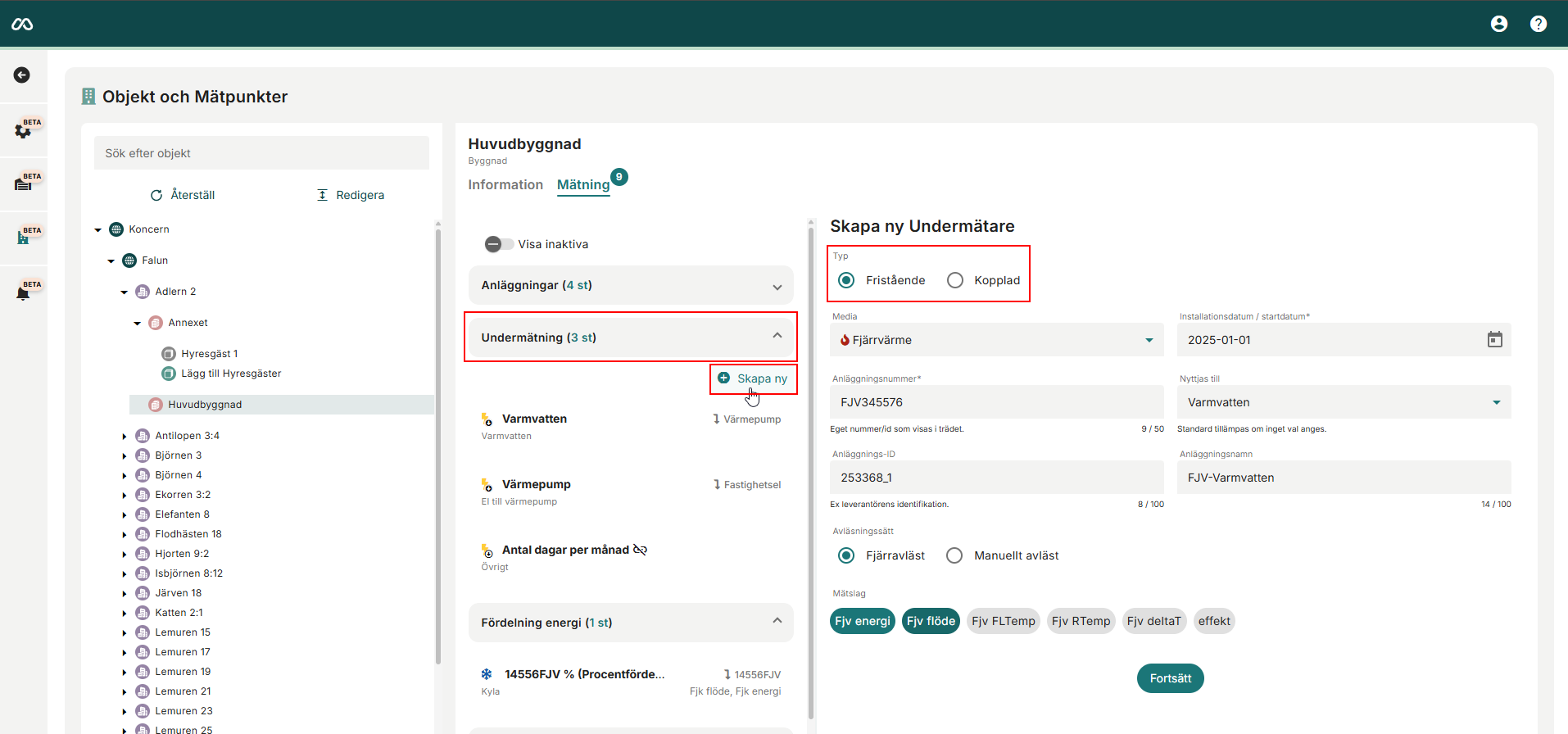 Skapa fristående undermätare
