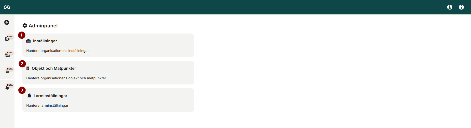 Huvudmeny Adminpanel