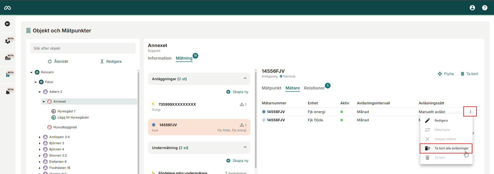 Ta bort avläsningar