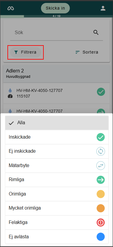 Mätarlista filter