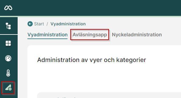 Huvudmeny, konfiguration av avläsningsapp