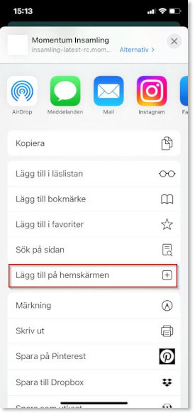 iPhone, lägg till på hemskärm