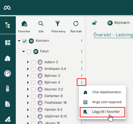 Lägg till i Favoriter från trädet
