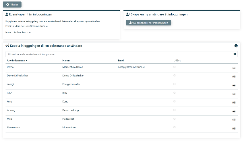 Index för mappa login till existerande eller ny användare